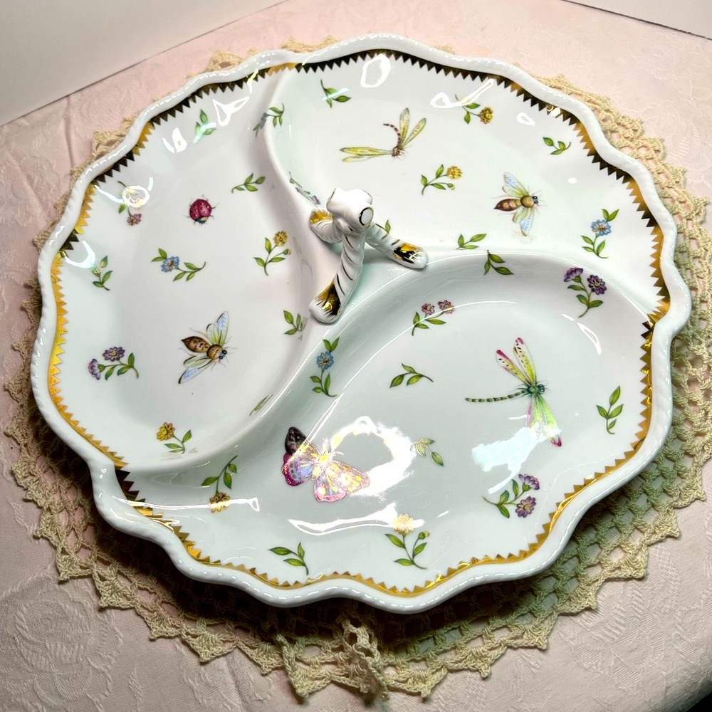 I. Godinger & Co. Butterfly Insect Porcelain Sectional Serving Dish Discontinued